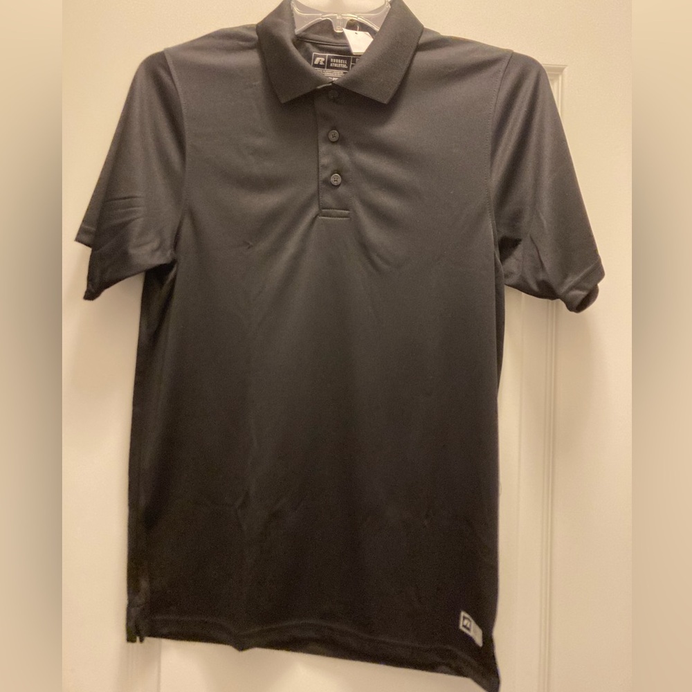 New Russell Athletic Dri-Power Essential Black Three Button Polo - Size Small